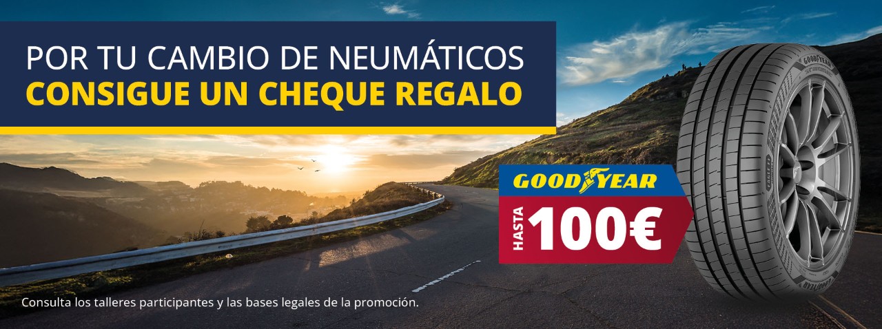 Consigue un cheque regalo de hasta 100€ por la compra y montaje de neumáticos Goodyear entre el 14 de febrero al 14 de marzo.