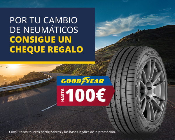 Consigue un cheque regalo de hasta 100€ por la compra y montaje de neumáticos Goodyear entre el 14 de febrero al 14 de marzo.