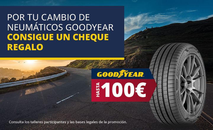 Consigue un cheque regalo de hasta 100€ por la compra y montaje de neumáticos Goodyear entre el 14 de febrero al 14 de marzo.