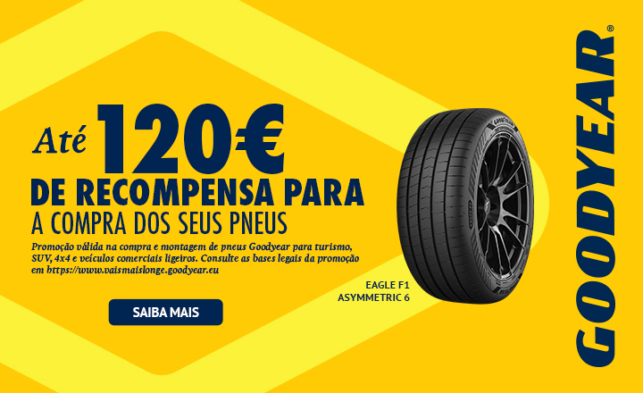 Obtenha um cartão -presente até 120 euros na compra e montagem de pneus Goodyear.