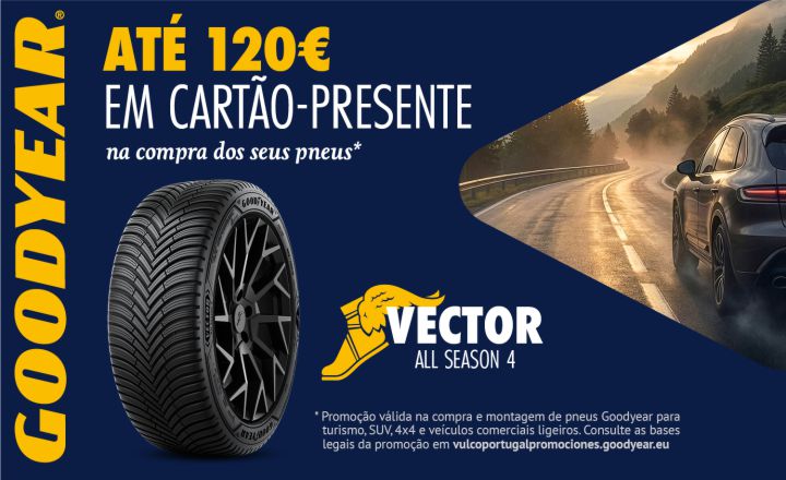 Ganhe um cartão-presente no valor de até 120€ na compra e montagem de pneus Goodyear