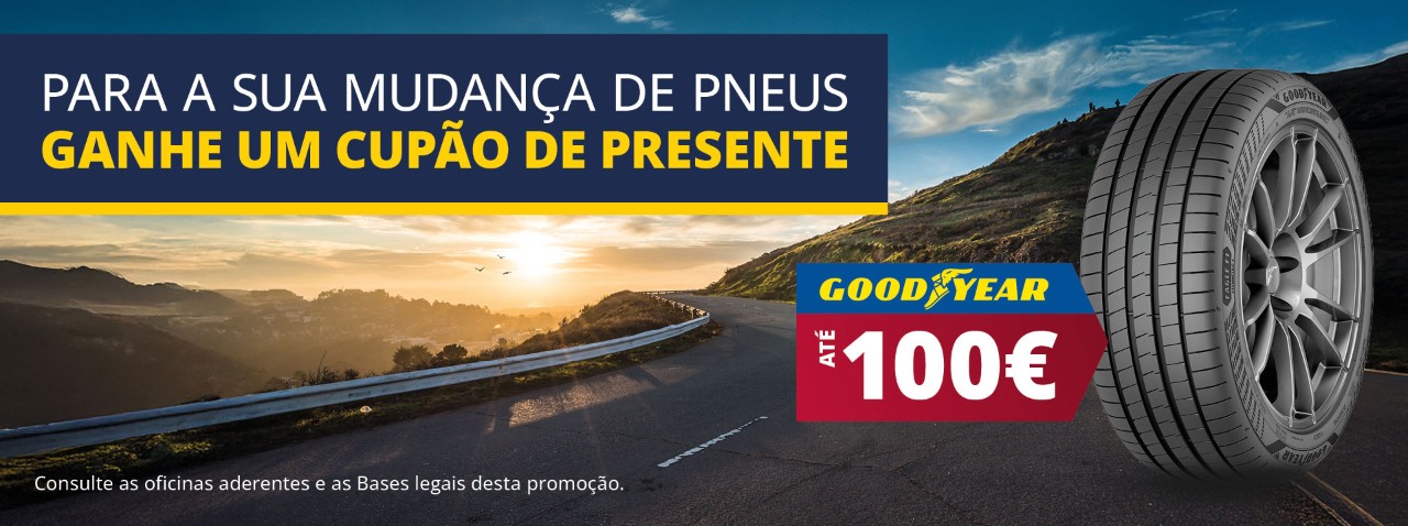 Ganhe um cartão-presente no valor de até 100€ na compra e montagem de pneus Goodyear.